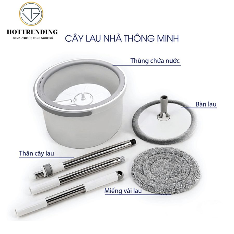 Chổi Lau Nhà Tách Nước K8 Thùng Vắt Xoay Tròn 360 Nhựa PP Cao Cấp Thông Minh Công Nghệ Nhật Bản Cao Cấp