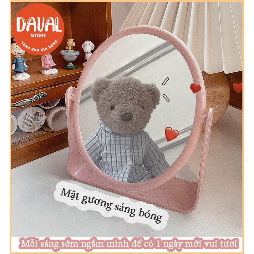 Gương để bàn trang điểm/gương mini 2 mặt Hàn Quốc Vintage lúa mạch 2 mặt gương xoay 360 độ