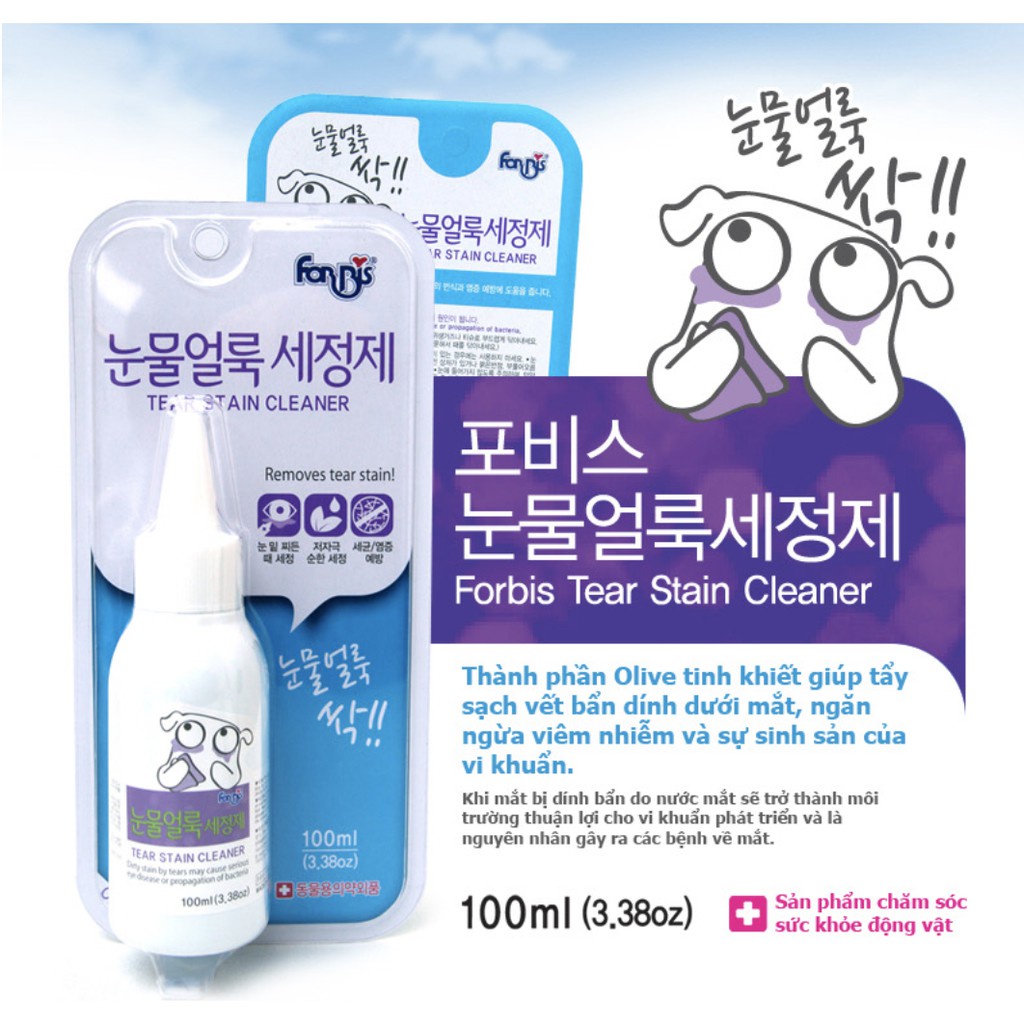 Lau rửa mắt vết ố bẩn cho chó mèo Forcans 100ml, làm sạch nước mắt bụi bẩn cún mèo Con Mèo Xiêm
