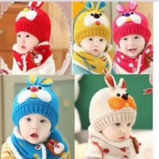 Mũ len kèm khăn choàng thỏ cho bé