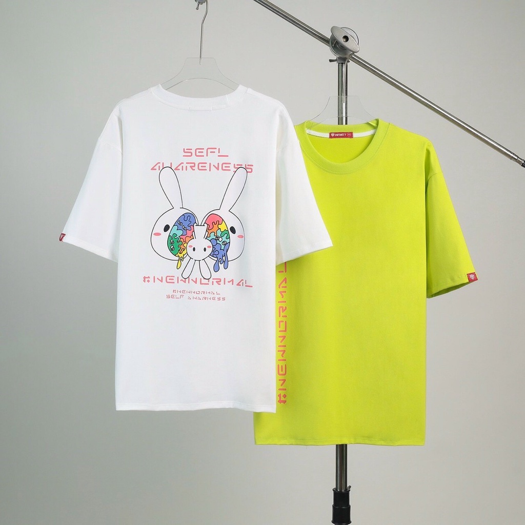 Áo thun phông tay lỡ form rộng unisex nam nữ in thỏ bảy màu 314onthetrending