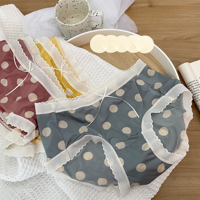 Quần Lót Nữ Su Lụa Cao Cấp Họa Tiết Chấm Bi Viền Ren Siêu Nhẹ Và Mát 1482