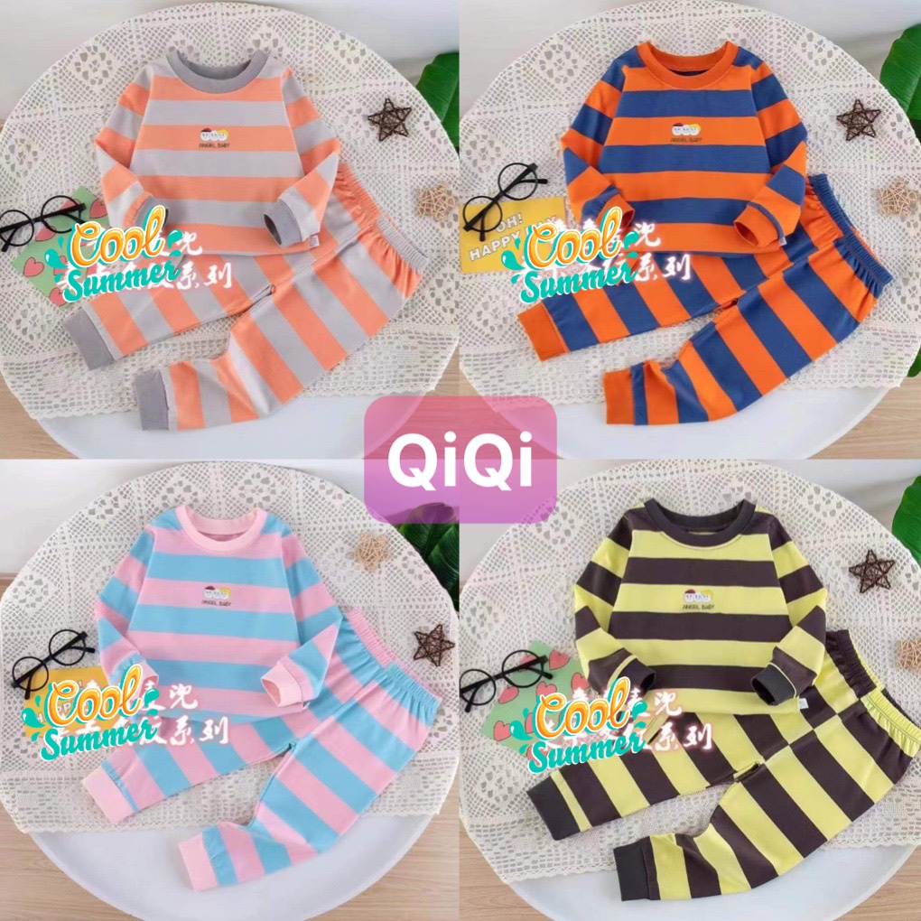 (QiQi 26-36kg) Đồ bộ cho bé quảng châu xuất hàn Bộ quần áo dài tay QiQi cotton xuất Hàn cho bé trai và bé gái (7-10tuổi)