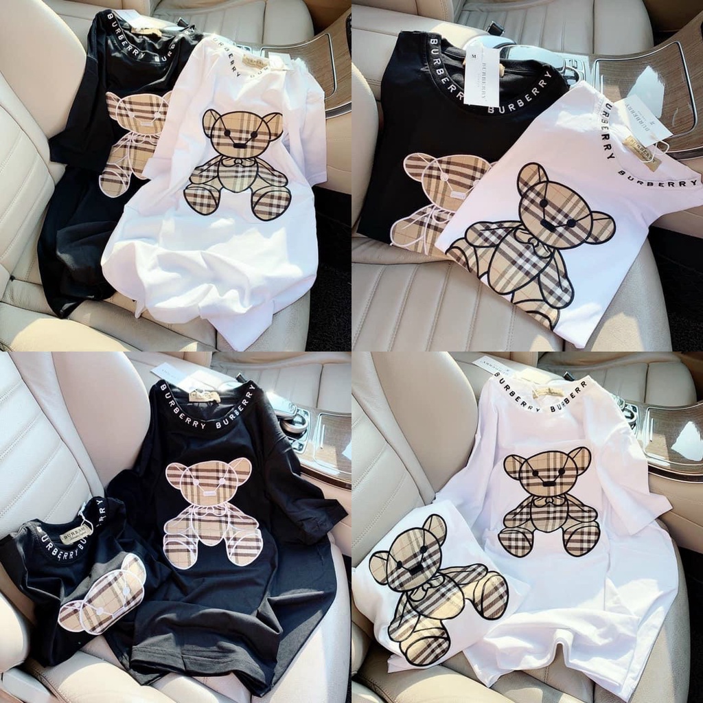 ÁO THUN NỮ UNISEX FORM RỘNG, TAY LỠ DẤU QUẦN, THÊU HÌNH GẤU BURBERRY MỀM MỊN KHÔNG XÙ