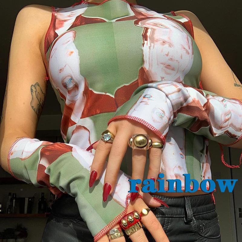 Áo Lửng Hai Dây Cổ Tròn In Hoa Màu Cầu Vồng Thời Trang Mùa Hè Cho Nữ | BigBuy360 - bigbuy360.vn