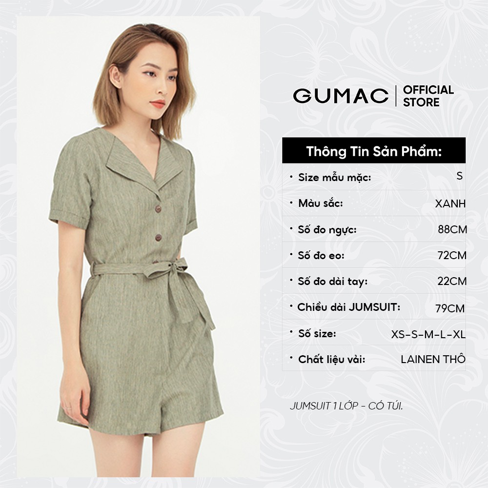 Jumpsuit nữ phối nút GUMAC, thiết kế màu xanh hot trend DB566