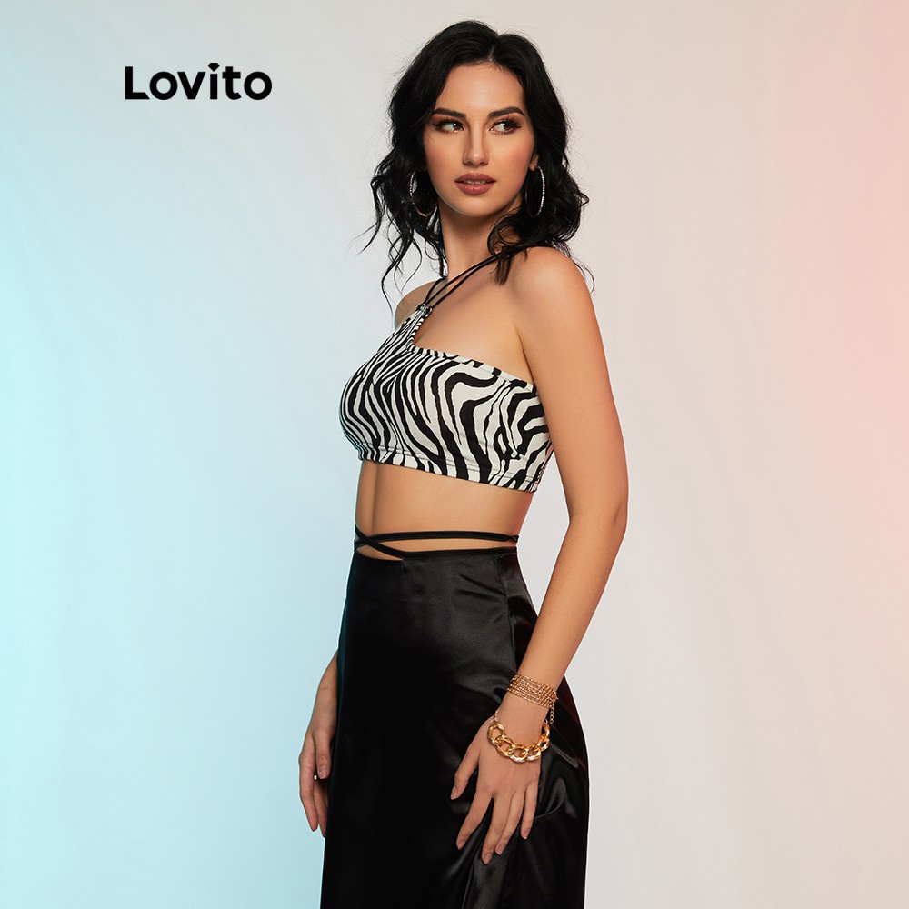 Lovito Áo Tank Top Họa Tiết Kẻ Sọc Ngựa Vằn Màu Đen Dợi Cảm L12D47 | BigBuy360 - bigbuy360.vn
