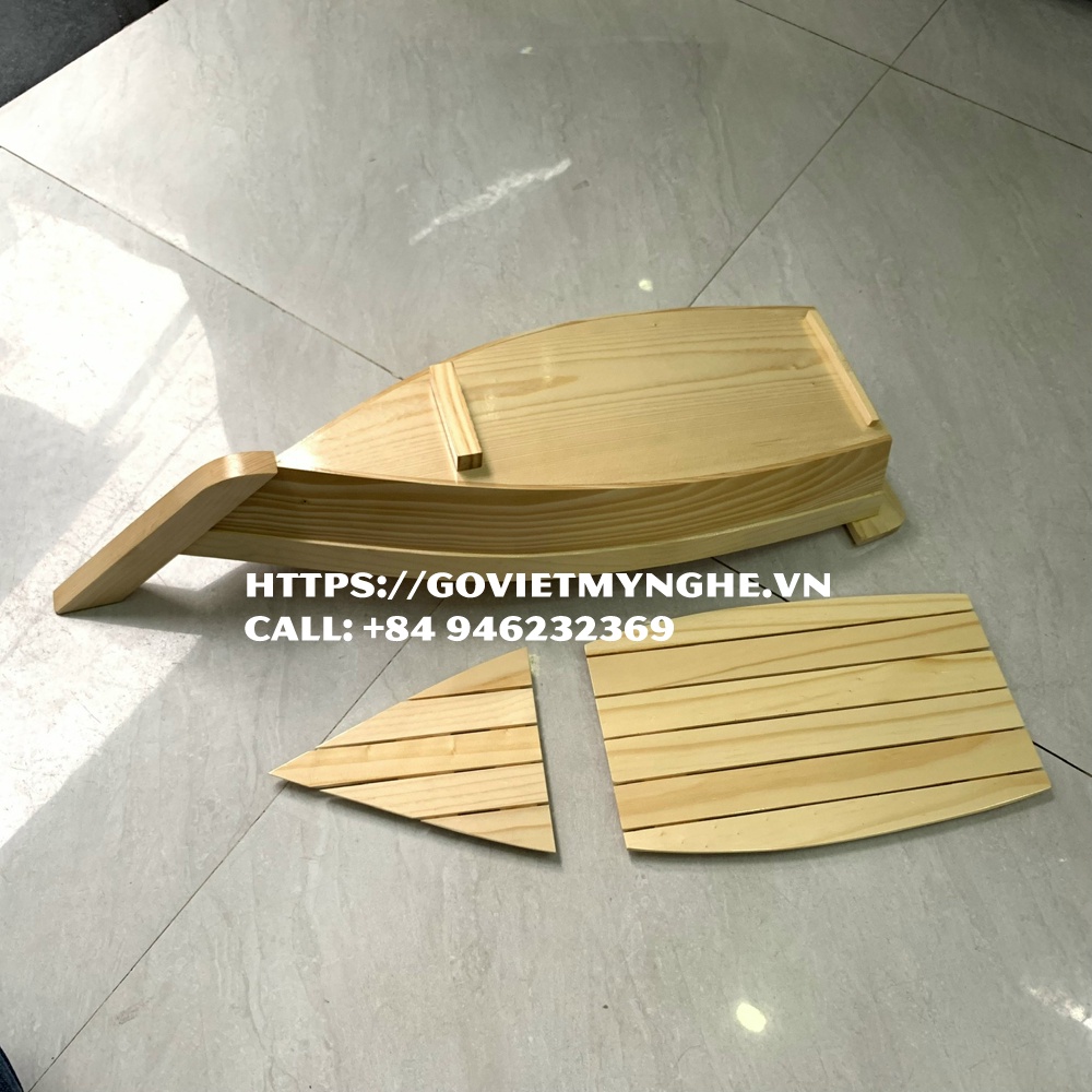 Khay gỗ sushi trang trí món ăn hải sản trang trí sushi trang trí sashimi thuyền gỗ sushi cho nhà hàng Nhật - Dài 48cm