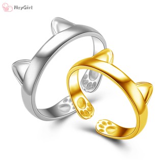 Fashion Women Rings Lovely Cat Ear Open Design Plated Gold Silver Ring Young Ladies Girls Adjustable Jewelry Accessories