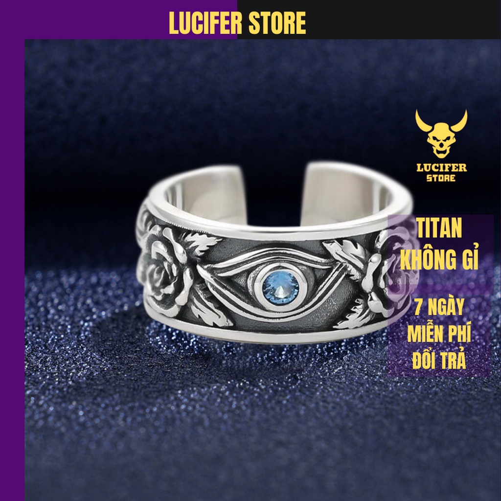 Nhẫn Nam Bạc Đính Đá Đẹp Cá Tính Rose Ring Unisex HipHop Basic Ngầu Hoa Hồng Lucifer Store Nhẫn Titan Không Gỉ - Rose