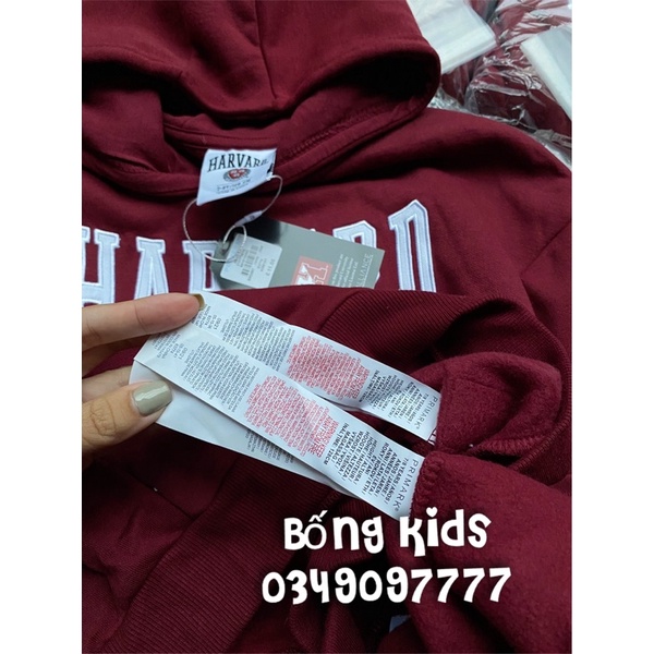 [Mã 2611THTRANG100K hoàn 10% xu đơn 99K] Bộ Nỉ Hoodie Bé Gái Harvard Đỏ Đô PR(có lỗi)