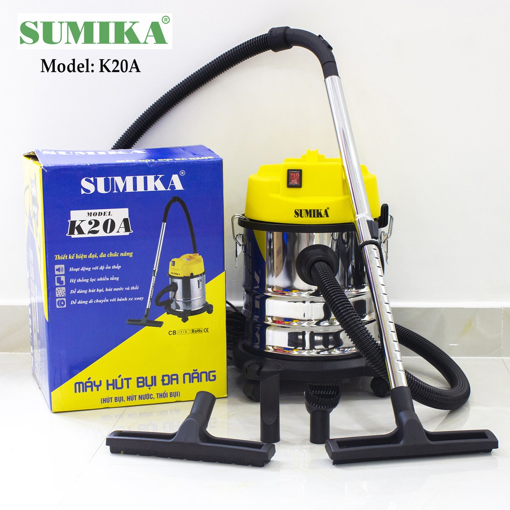 Máy hút bụi gia đình Sumika K20A, 20L, 1500W, hút nước, hút bụi, thổi bụi, Motor Italy 100% lõi đồng