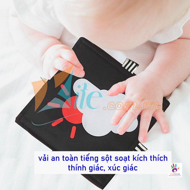 ĐỒ CHƠI SẠCH- Sách Vải Sơ Sinh Đen Trắng Đỏ Kích Thích Đa Giác Quan HÀNG VIỆT NAM