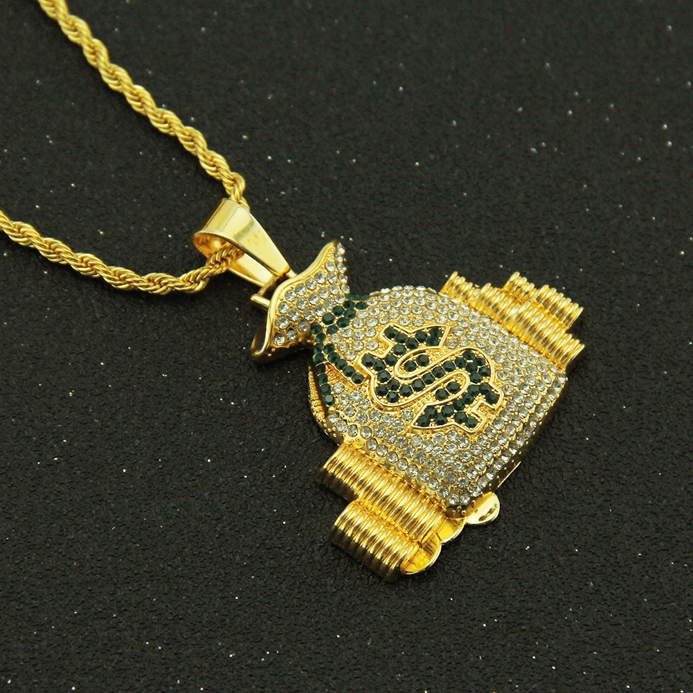 Dây chuyền mặt túi tiền xu và kí hiệu đô la phong cách hip hop