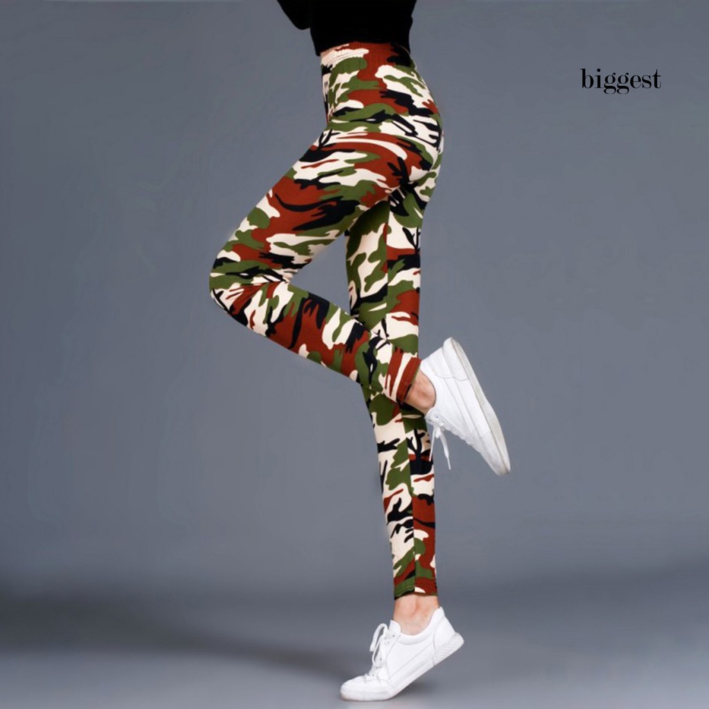 Quần legging Lưng Cao Hoạ Tiết Lính Chất Liệu Co Giãn Có size Lớn Cho Nữ