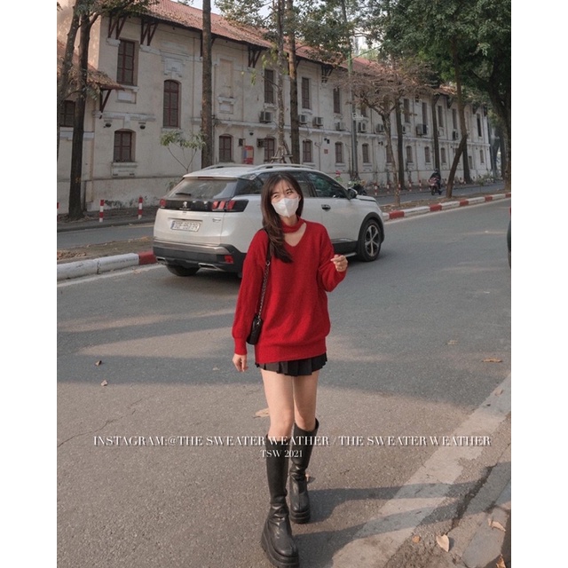 (Ảnh thật) Áo len cut out cổ V oversize the.sweaterweather TSW | BigBuy360 - bigbuy360.vn