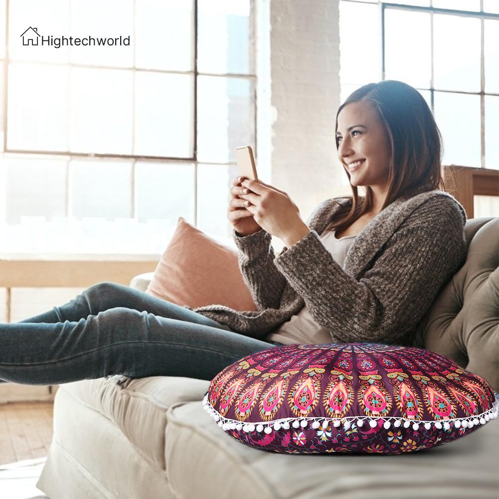 Hightechworld Mandala Round Pillowcase Soft Floor Sofa Waist Throw Pillow Case Home Decor