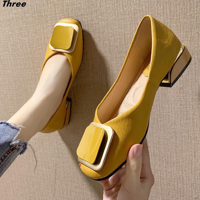 Women's shoes, high heels, thick heels, single shoes, all-match gentle, square-toed mid-heel, casual one-footed women's shoes, all-match peas shoes