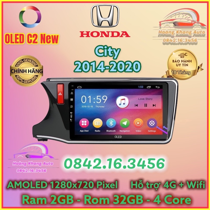 Màn hình Android OLED C2 New Theo Xe HONDA CITY 2014 - 2020, 10 inch kèm dưỡng và jack zin theo xe