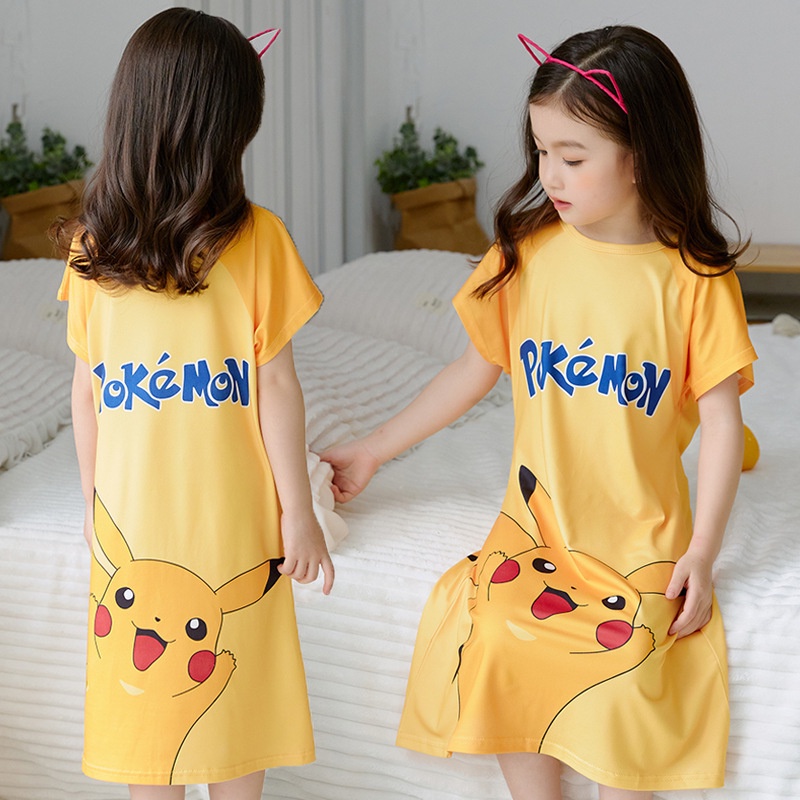Đồ ngủ In Hoạt Hình Pikachu/Hoa Cúc Kiểu Công Chúa Thời Trang Mùa Hè Xinh Xắn Cho Bé Gái