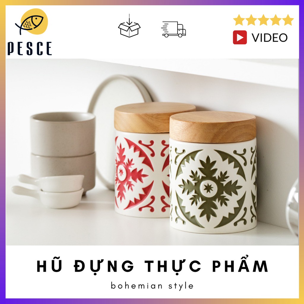 Hũ Đựng Gia Vị Họa Tiết Thổ Cẩm Sáng Tạo, Lọ Đựng Cafe Độc Đáo