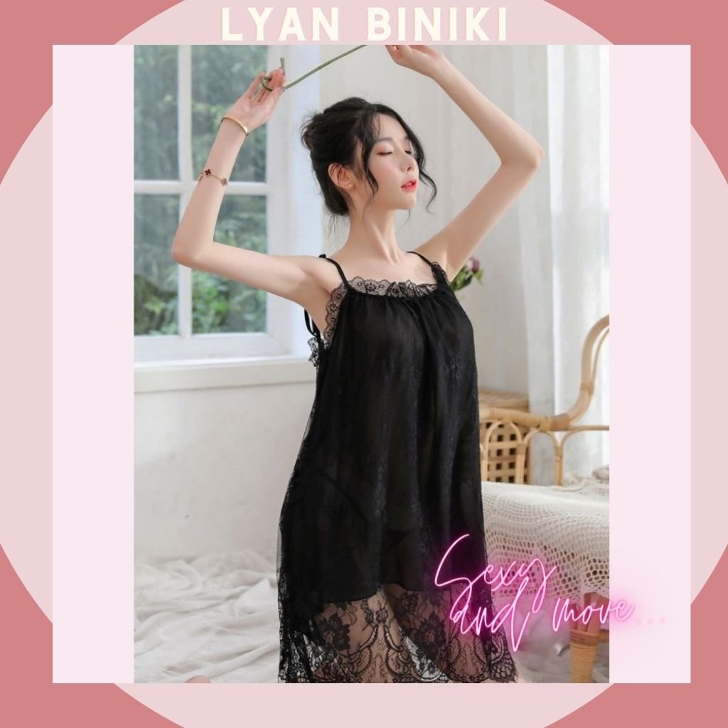 Đầm ngủ váy ngủ 2 dây ren tiểu thư đáng yêu LYAN BIKINI L012