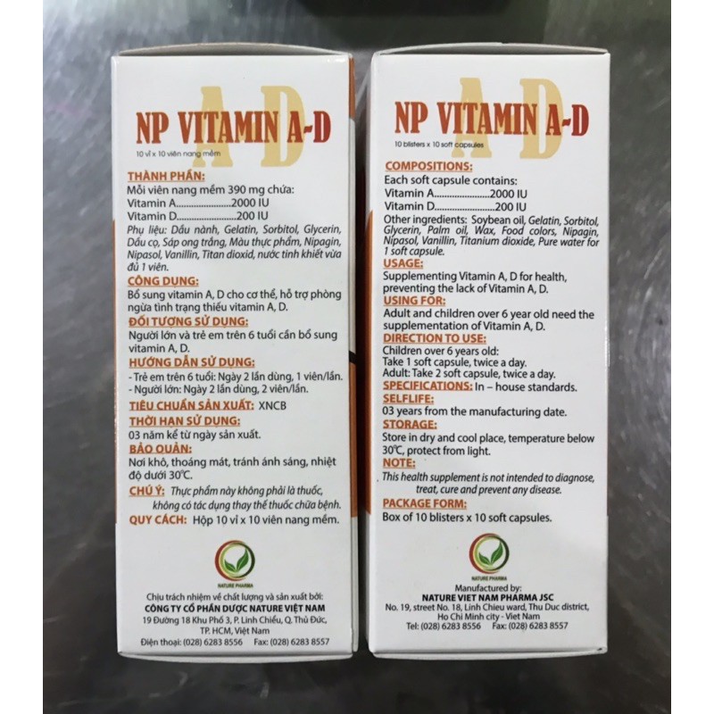 VITAMIN AD -Hộp 100 viên - Sáng mắt đẹp da ,Giúp trẻ chắc xương, phát triển hệ xương khoẻ mạnh, cao lớn.