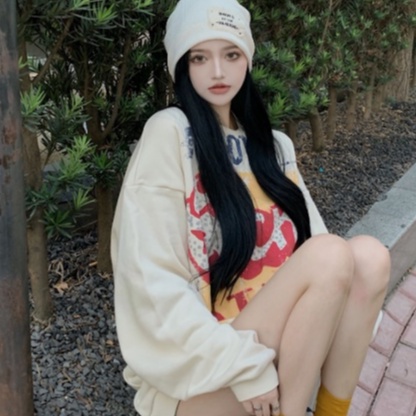 Áo Sweater Cổ Tròn Dáng Rộng In Họa Tiết Graffiti Phong Cách Hàn Quốc | WebRaoVat - webraovat.net.vn