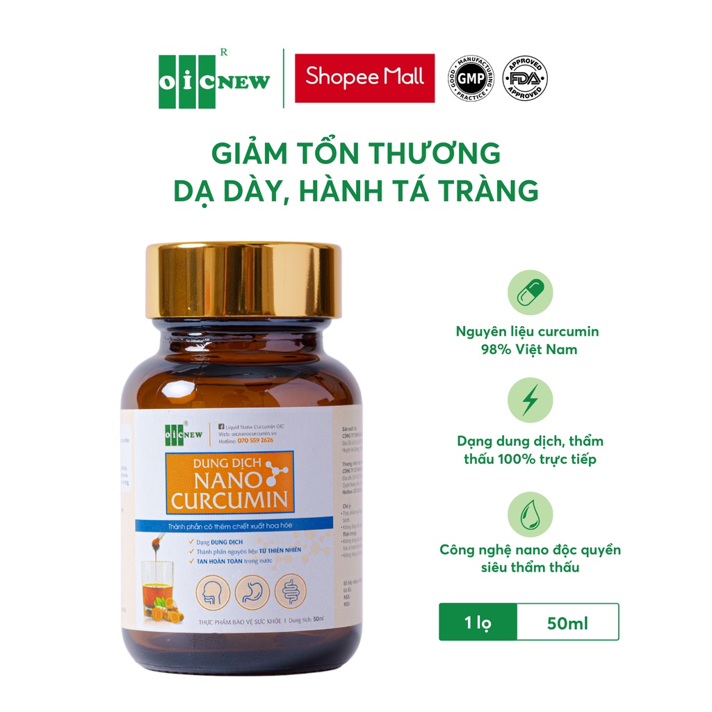 Dung dịch tinh chất nghệ OICNew Liquid Nano Curcumin giảm đau dạ dày, hành tá tràng, 50ml