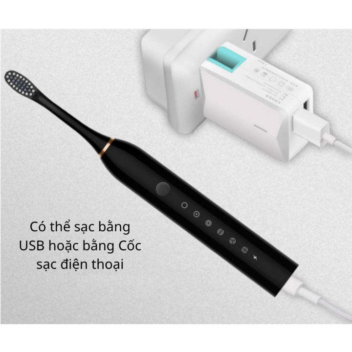 Bàn chải điện Sonic X7 Tặng 3 đầu Chống nước IPX7, 6 chế độ rung khac nhau , giúp bảo vệ răng hiệu quả