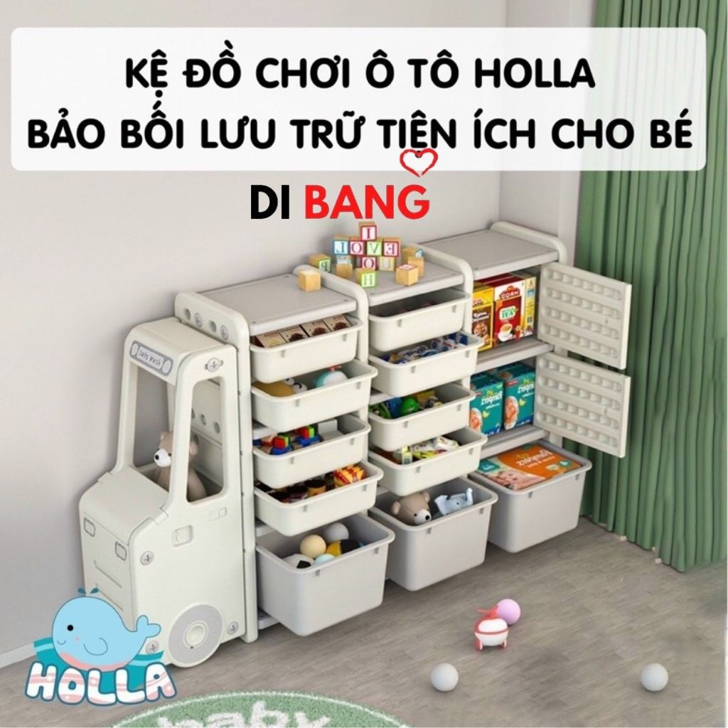 Kệ đồ chơi cho bé, kệ sách cho bé, kệ đồ chơi ô tô HOLLA cho bé