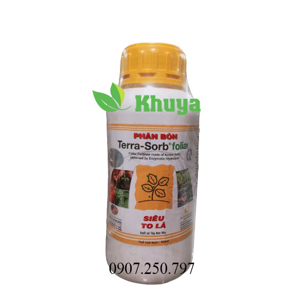 Phân bón lá hữu cơ sinh học Growmore Terra Sorb Foliar Siêu To Lá chai 500ml