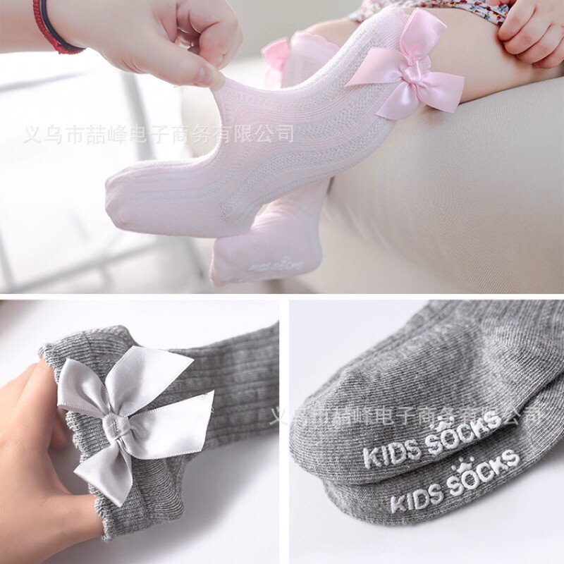 Tất Cổ dài Kids Socks đính Nơ chống trơn trượt cho bé gái TCC5