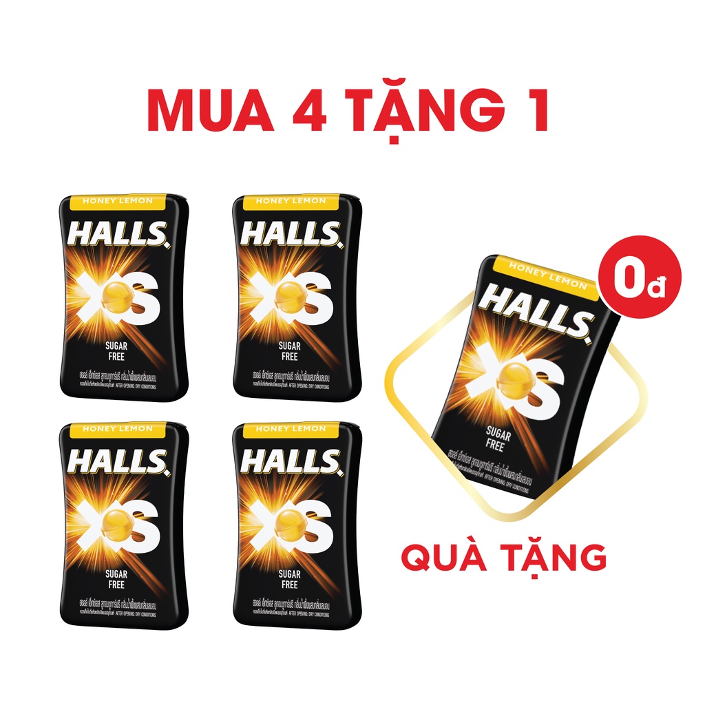 Giảm 5K cho đơn từ 50K [Mua 4 Tặng 1] Combo 4 Hộp Kẹo Ngậm Không Đường Halls Vị Chanh Mật Ong 4x13.8g