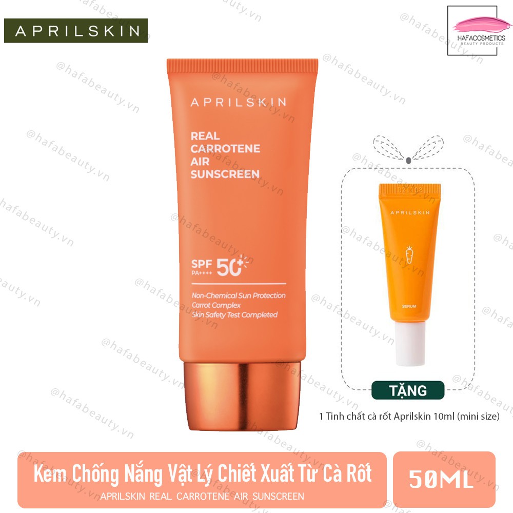 Kem chống nắng cà rốt Aprilskin Real Carrotene Air Sunscreen 50ml + Tặng 1 Tinh chất cà rốt mini Aprilskin 10ml