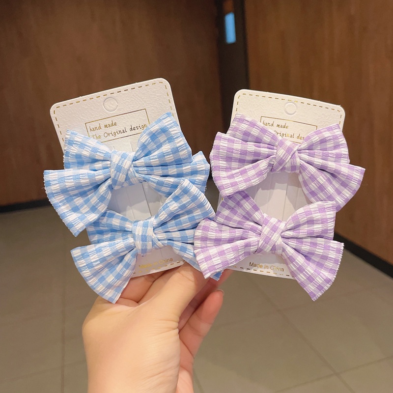Set 2 Kẹp Tóc Nhỏ Kẻ Sọc Caro Dễ Thương Cho Bé Gái