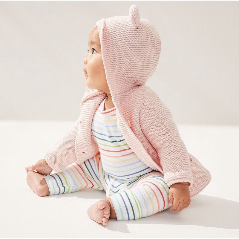 Áo len gap xuất dư hồng mũ tai gấu cho bé gái , áo len mềm đẹp co giãn nhẹ - tiệm nhà an