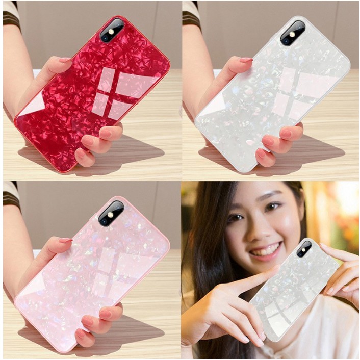 Ốp lưng kính cường lực iPhone X/ XS/ Xs Max thời trang họa tiết vân đá