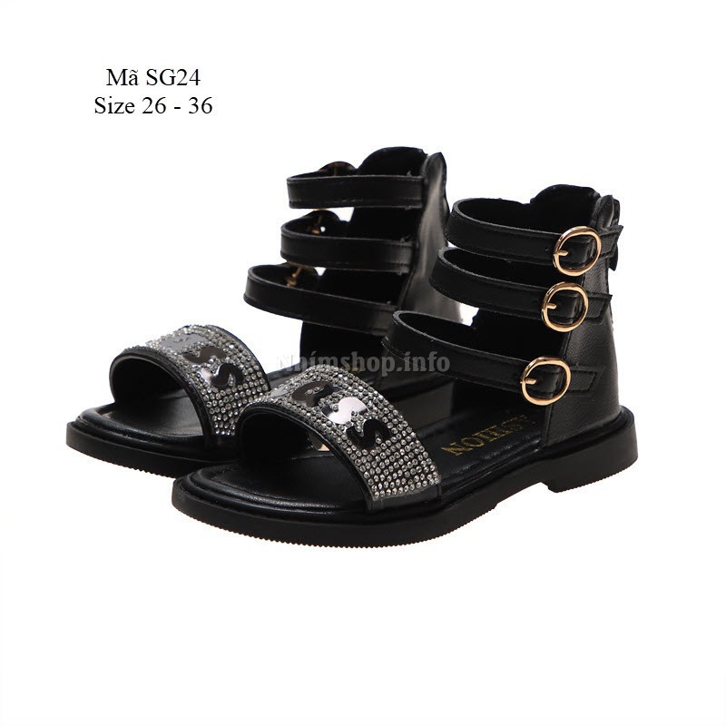 Sandal bé gái 3 – 12 tuổi Class phong cách Vintage da mềm khóa kéo sau siêu xinh SG24