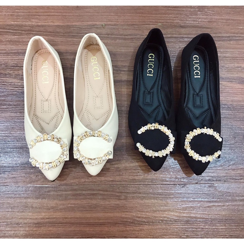 Giày búp bê thời trang Hàn Quốc thiết kế mũi nhọn đế bệt miệng nông dễ thương xinh xắn cho nữ ảnh thật
