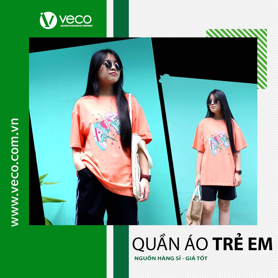 Sỉ Quần Áo Trẻ Em Cao Cấp VECO BS222-04001 Bộ Sọt Thun Cotton 100% Cho Bé Gái Từ 1 Đến 15 tuổi