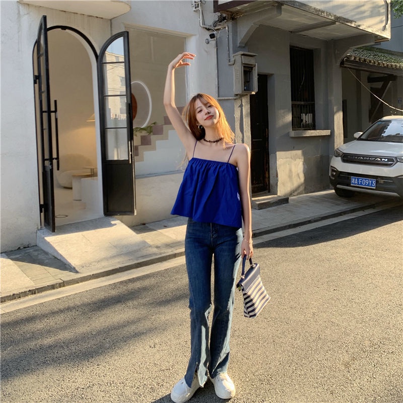 Áo hai dây IELGY dáng ngắn phong cách Hàn Quốc quyến rũ cho nữ