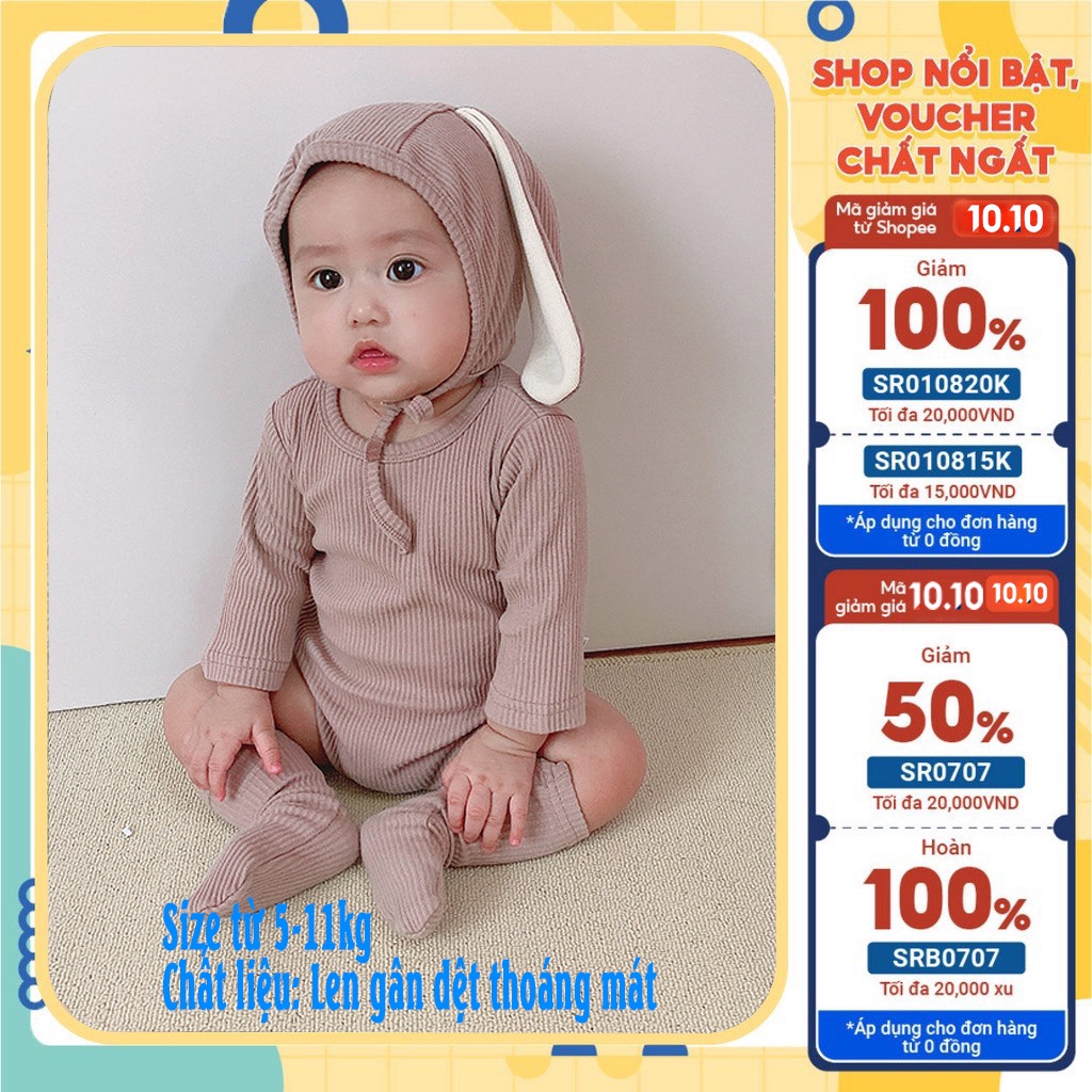 bộ đồ liền thân, body suit thỏ con đáng yêu cho bé 5-13kg