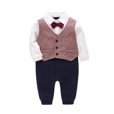 Body công tử giả vest kèm nơ đỏ đầy tháng/thôi nôi bé trai 0-24m (HÀNG QCCC)