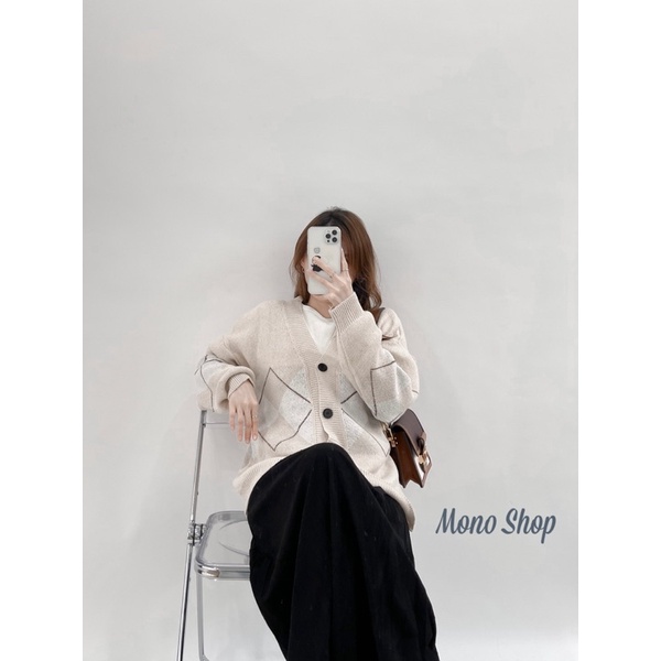 áo khoác cardigan len hoạ tiết chéo giữa phom to dáng dài (Ảnh thật/ sẵn/ Mono shop) | BigBuy360 - bigbuy360.vn