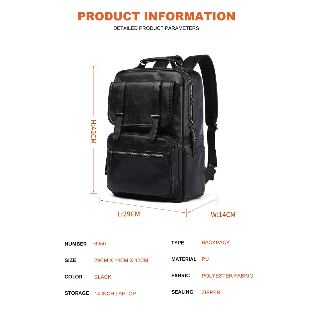 Balo Da PU Đựng Laptop 14 / 15.6 Inch Đa Năng Chống Thấm Nước