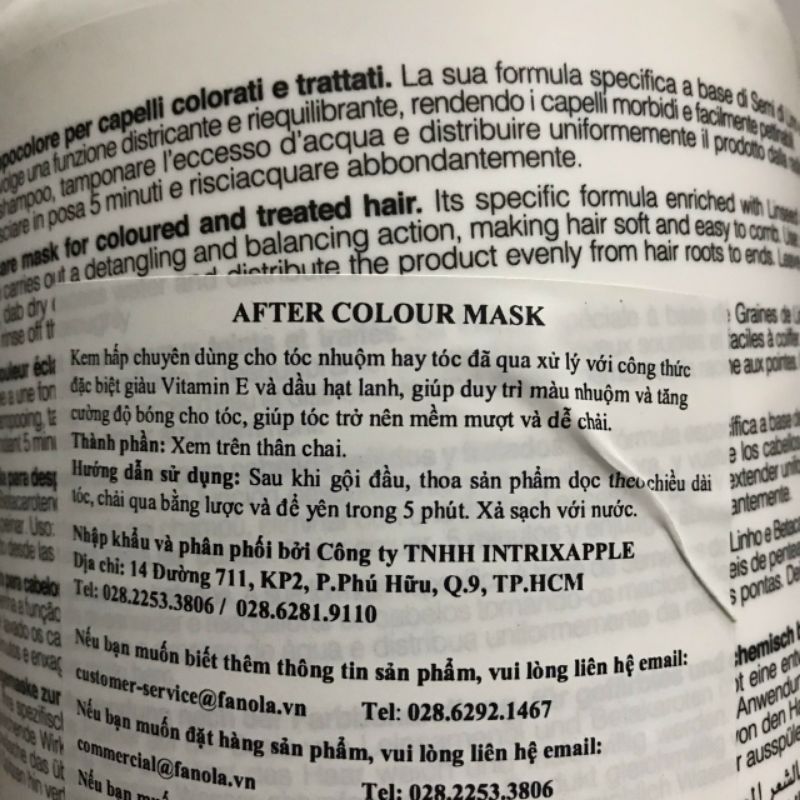 Dầu hấp ủ tóc giữ màu tóc nhuộm Fanola Color Care Mask (After Colour) 1500ml