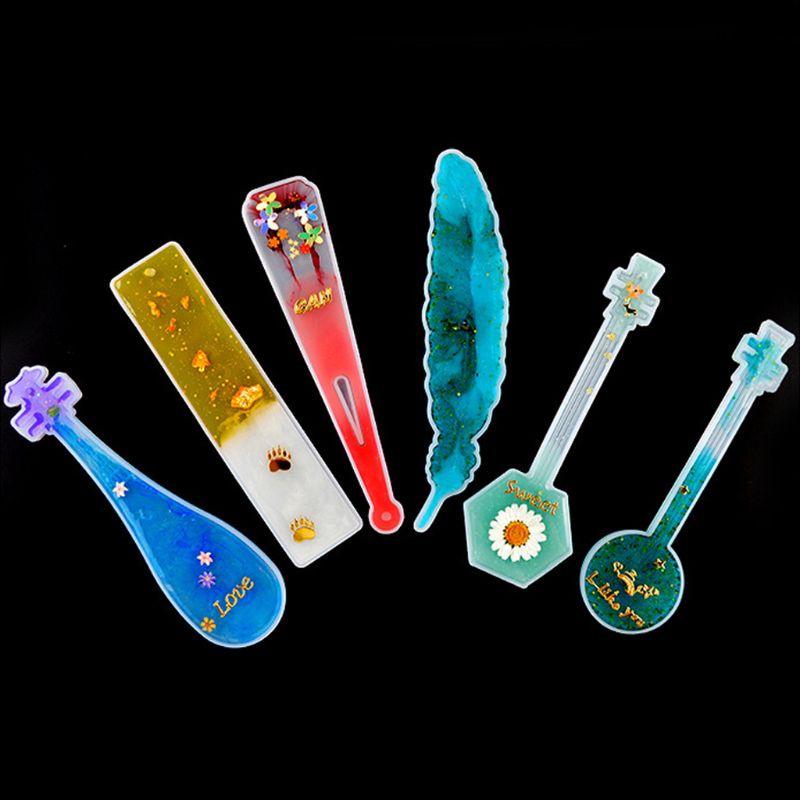Khuôn Silicone Làm Thẻ Đánh Dấu Trang Sách Hình Lông Vũ Pipa Hình Chữ Nhật DIY