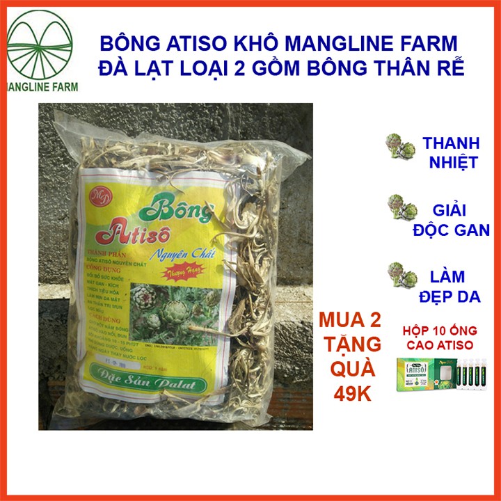 Bông atisô khô Mangline Farm Đà Lạt nguyên chất loại 2, 500g gồm bông, thân, rễ đồ uống thanh nhiệt giải độc gan