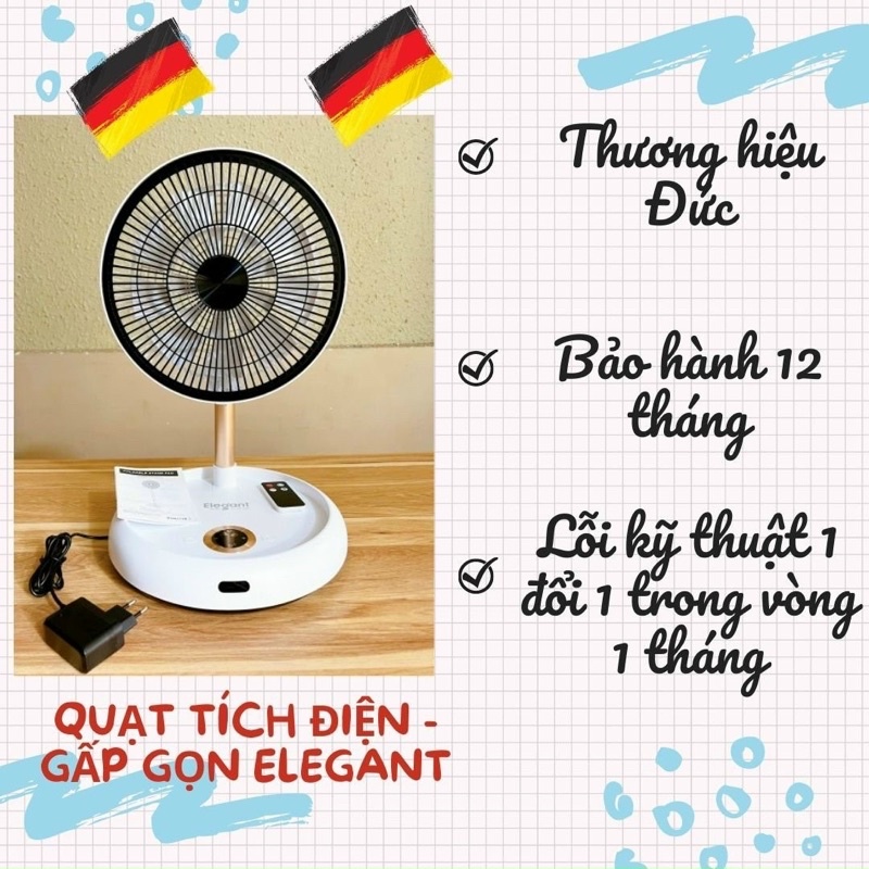 (Bảo hành 12 tháng)  Quạt gấp gọn, tích điện thông minh ELEGANT - Đức